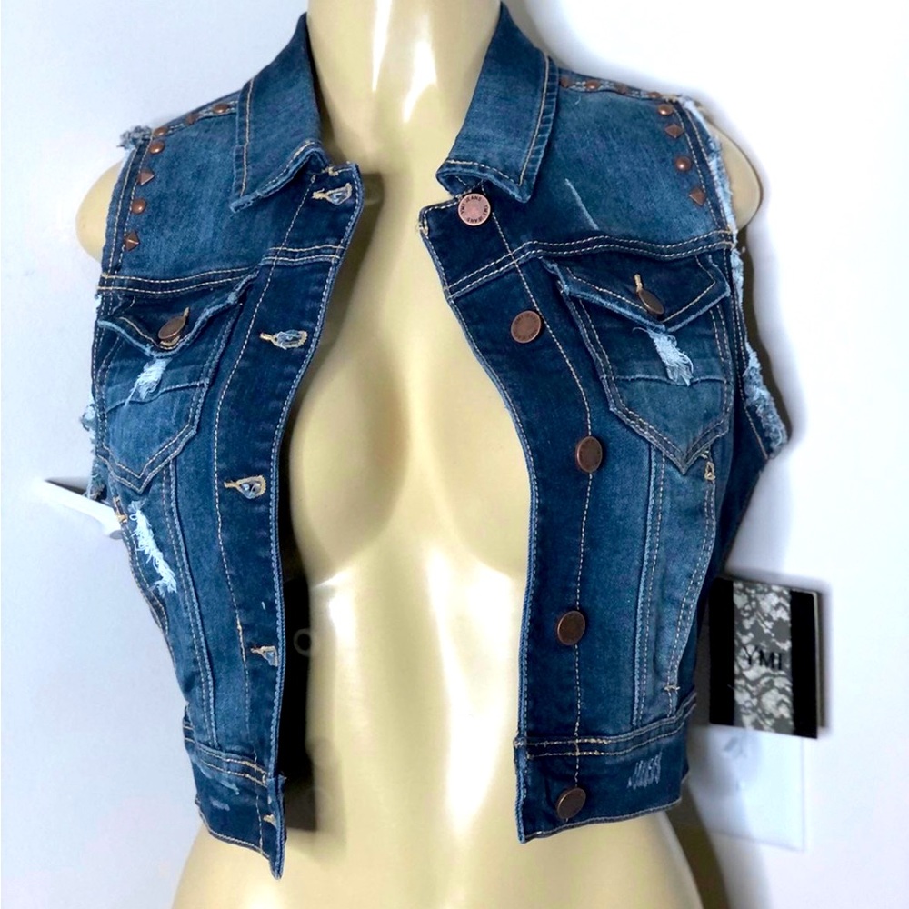 YMI denim jean jacket vest with studs